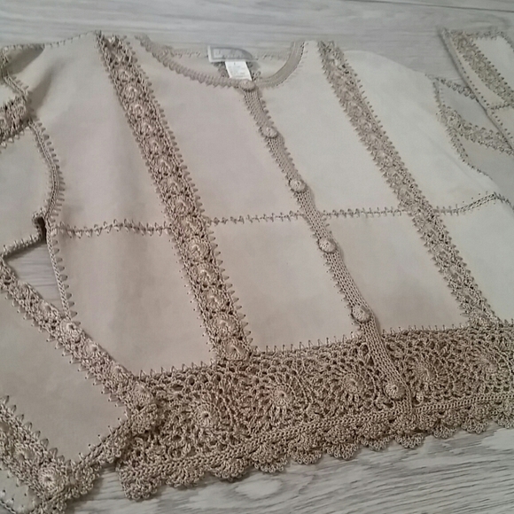 Vintage Patchwork Leather & Crochet Jacket Oatmeal Color M/L - Picture 2 of 9